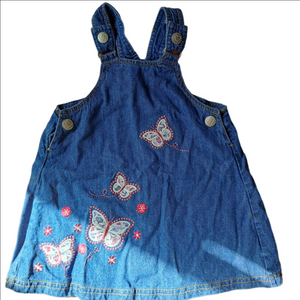 3/20$ Toddler Girls Denim Jumper Dress – Butterfly Embroidery – Size 18M